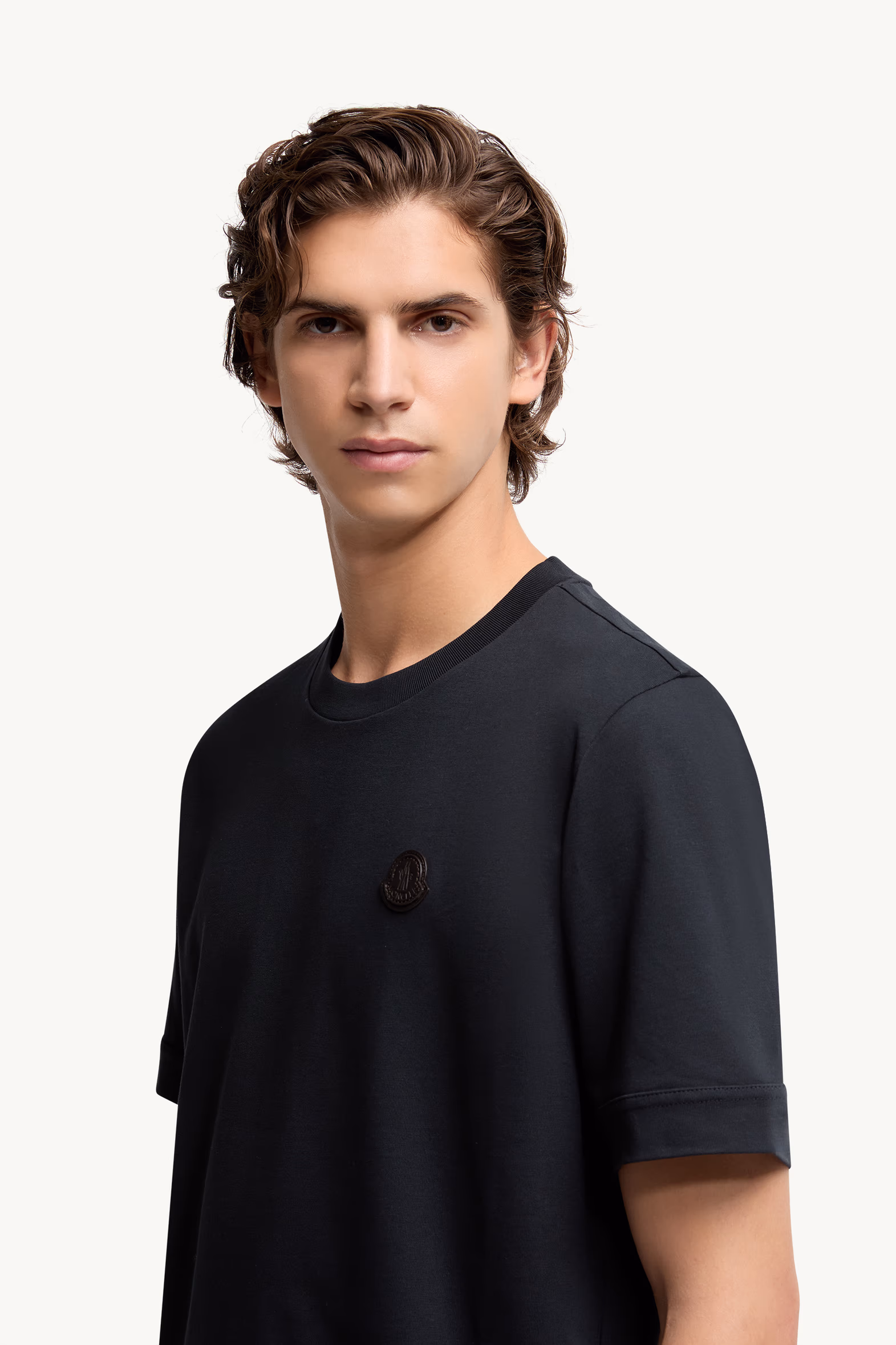 T-shirt en coton à empiècement logo Hommes Bleu marine Moncler 4
